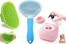 Styllent 3Pcs Pet Grooming Set Self Cleaning Slicker Brush Pets Long Short Hair Brushes Removes Massage Rubber Bath Shampoo Washing Brush Hand Comb Daily Use Easy To Remove Hair For Dog & Cat