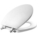 MAYFAIR 844CP 000 Edgewater Toilet Seat with Chrome Hinges will Never Come Loose, ROUND, Durable Enameled Wood, White