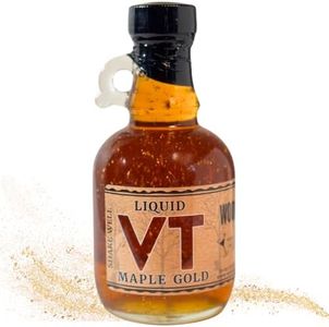 Wood’s Liquid Maple Gold   – Vermont Maple Syrup with Real 24K Gold Flakes – Vegan, Plant-Based Sweetener – Small Batch, Artisanal, Luxury Syrup for Gifting, Cocktails, and Gourmet Cuisine – 8.45 oz Glass Bottle