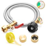 Upgrade 3FT/36" Propane Refill Adapter Hose with Gauge and ON/Off Control Valve, Propane Refill Adapter for 1 lb，Stainless Steel Extension Hose,for QCC1 Propane Tank,Include 2 Caps,Tape