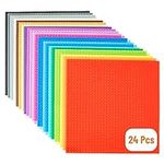 Strictly Briks Classic Stackable Baseplates, for Building Bricks, Bases for Tables, Mats, and More, 100% Compatible with All Major Brands, Rainbow Colors, 24 Pack, 10x10 Inches