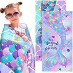 Yahenda 2 Packs Mermaid Beach Towel for Kids Quick Dry Beach Towel Swim Towel Bath Towel Pool Towel for Kids Girls Travel Shower Swimming Camping, 28 x 55 Inch