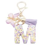 Unpafcxddyig Initials Letter Keychain Purple Tassel Butterfly Pendant for Women Girls Wallet Backpack Purses,Letter M