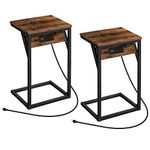 HOOBRO Set of 2 C-Shaped End Tables with Charging Station, Side Table for Sofa with USB Ports & Outlet, Industrial Couch Table with Metal Frame for Study Living Room Bedroom, Rustic Brown BF06USFP201