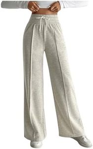 Floerns Women's Causal Drawstring High Waist Baggy Straight Wide Leg Sweatpants with Pockets Light Grey Plain Tall-M