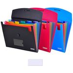 7-Pocket Expanding File 3pcs, Plastic Expandable File Folder - Black&Blue&Red