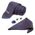 LOUIS STITCH Mens Royal Blue Italian Silk Necktie Set Incl Pocket Square Cufflinks Chrome Tiepin Brooch American Style Formal Tie Gift Set for Men (BU036CP)