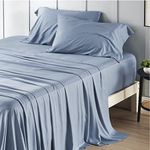 Bedsure Queen Sheets, Rayon Derived from Bamboo, Queen Cooling Sheet Set, Deep Pocket Up to 16", Breathable & Soft Bed Sheets, Hotel Luxury Silky Bedding Sheets & Pillowcases, Mineral Blue