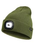 Rechargeable LED Lighted Beanie, Perfect Dad Gifts in Christmas, Stocking Fillers Cap with Light Hands Free Head Torch Unisex Winter Warm Knit Beanie Light Green