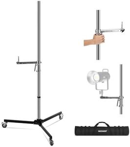 NEEWER 88"/224cm Light Stand Stainless Steel Heavy Duty with Pistol Grip， Sliding Arm， Detachable Caster， Folding Leg， 1/4" 5/8" Spigot， Photography Flash/Ring Light Stand， Max Load 22lb/10kg， ST003