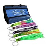 kmucutie Set of 5 pcs 8 inch Trolling Skirt Lures Marlin Tuna Dolphin Mahi Durado Wahoo Included 8 inch Big Game Fishing Lures and Free Mesh Bag