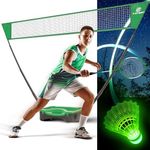 E-jetSport Badminton Net Outdoor Game Set, Rackets Shuttlecocks Combo for Kids & Family Portable, No Tools Required - Backyard Training, Beach, Park, Picnic Games, Green (EOB37540)