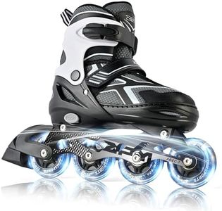 2PM SPORTS Inline Skates for Kids Girls Boys Ages 5-8 8-12 4-6 6-12 with Light Up Wheels, Adjustable Kids Roller Skates Blades for Adults Men Women Beginners Youths Black