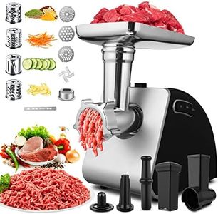 Picadora de carne eléctrica profesional, 5 en 1, picadora multifunción para carne con 3 placas de molienda, cortador de verduras, accesorio para salchichas y kubbe y galletas, 2000 W, acero inoxidable