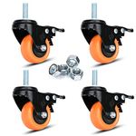 Stem Casters Heavy Duty Swivel Threaded Stem Caster Wheels Thread Dual Locking Wheel with Brakes Pack of 4 (2 inch, 3/8''-16x1'')