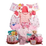 The Baby First Box Newborn Baby Essential Kit-25 Items (Summer Kit For 0-3 Months) For Baby Girls|Newborn Hamper Gift Set|Baby Gift Kit|Gift Set For Baby Shower|Baby Gifts,Multicolor