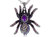 Alilang Silvery Tone Purple Iridescent Rhinestones Spider Tarantula Pendant Necklace