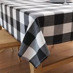 Encasa Cotton Rectangle Table Cloth for 8 ft | (140x240 cm) | Buffalo Black Checks | Dining Tablecloth for Decoration