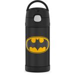 THERMOS BRAND FUNTAINER Vacuum Insulated Straw Bottle, 12-Ounce, Batman, Black