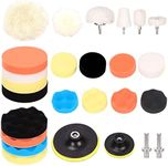 Mardatt 26Pcs 3" 5" Car Foam Polishing Pad Kit Includes Sponge and Wool Wheel Polishing Waxing Pad Set, Suction Cup with M10 Drill Buffer Adapters and Cotton Polishing Wheel Kit for Car Polishing