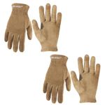 HANDLANDY 2 Pairs Kids Genuine Leather Work Gloves for ages 3-11, Children Gardening Gloves for Boys, Girls (M, for age 5-7, Khaki)