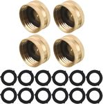 M MINGLE Garden Hose Female End Cap, Brass Spigot Cap, 3/4 Inch, 4-Pack with Extra 12 Washers