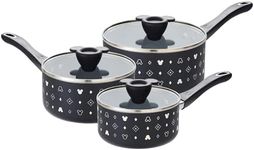 Prestige Disney Monochrome Ceramic Non Stick Saucepan Set of 3 with Lids - 16, 18 & 20cm Induction Saucepan Set, PFAS & PFOA Free, Non Toxic Cookware, Black & White