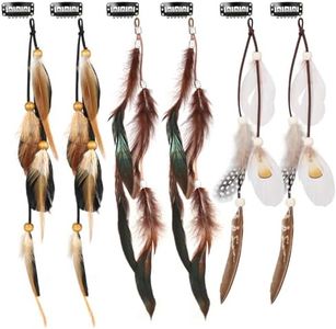 MWOOT 6 Pièces Pinces à Cheveux Plumes Bohème, Coiffe Indienne pour Femmes, Extensions de Cheveux Boho, Hippie Plume Clips Cheveux pour Halloween Carnaval Fête, Accessoires pour Coiffes de Festival
