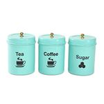 anantam homes Colourful Tea Sugar Coffee Container Set Of 3|For Kitchen Counter Top Airtight Stainless Steel Food Storage Canister With Lids For Flour Sugar Cereal Coffee Tea (Tcs -Aqua), Blue