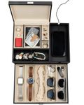 HOUNDSBAY Admiral Dresser Valet Box & Mens Jewelry Box Organizer with Large Smartphone Charging Station (Ivory)