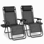 Straame Zero Gravity Chairs Set of 2,Folding Reclining Garden Chairs, Textilene Outdoor Chair, Lockable 170° Sun Loungers for Garden, Steel Frame, 150 kg Max Load (Classic, Black)