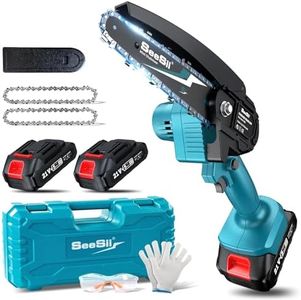 Seesii Mini Chainsaw Cordless 6-inch, Handheld Electric Power Chain Saw with 2 Batteries, for Tree Trimming Wood Cutting, Best Gifts for Dad, Husband