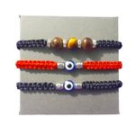 Generic 3Pcs Evil Eye Bracelets and Tiger Eye Bracelet for Women and Men - Protection Bracelet for Family - Good luck Couple Friendship Bracelet - Gift For Birthday - Adjustable Size