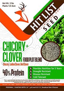 HIT LIST SEED® Chicory + Clover Food Plot Seeds for Deer [Perennial] - Deer Food Plot Seed Perennial - Deer Plot Seed Mix - Chicory, Ladino Clover, Red Clover - Spring, Summer & Fall Planting - 3 lbs