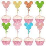 ZHUWOEISM 24 PCS Mouse Inspired Cupcake Toppers Glitter Multiple Colors Mini Mouse Balloon Cupcake Picks for Balloon Mouse Theme Wedding Baby Shower Kids Birthday Party Cake Decorations Supplies