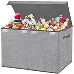 Large Toy Box Chest Organizer Bins for Boys Girls Kids, Collapsible Fabric Storage Basket Container with Flip-Top Lid & Handles for Clothes,Blanket,Nursery,Playroom,Bedroom, Herringbone Pattern(Gray)