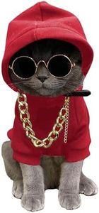 QWINEE 3Pcs Dog Hoodie Cat Apparel Dog Custume Set with Necklace and Sunglasses Pet Clothes for Puppy Small Medium Dogs Cats Red XL