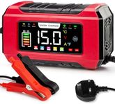 15-Amp Car Battery Charger 12V/24V, Aptliton Intelligent Car Battery Charger with 9-Stage Charging, LCD Display For Car, Truck, Motorbike, Boat - Compatible with Lead-Acid, AGM, EFB, LiFePO4 Batteries