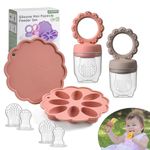 Baby Fruit Food Feeder & Mini Popsicle Ice Tray Set, BPA Free Silicone Baby Feeder for Safe Solid Food Feeding, Breastmilk Popsicle Molds for Cooling Relief, 4 Month+ (Sunset)