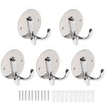 Vanloory Bath Towel Hooks, 5 Pack Double Prong Coat Hooks, Sturdy Wall Mounted Robe Hook, SUS 304 Stainless Steel Heavy Duty Towel Hanger, Wall Hooks for Bathroom Bedroom Kitchen (3 in, Chrome)