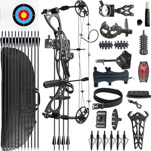 CENWTY Compound Bow Set for Right Handed and Left Handed, Draw Weight 0-70 LBS, Draw Length 18"-30", Hunting Compound Bow with All Accessories for Archery Hunting Target Shooting Practice (Black)