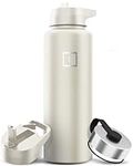 IRON °FLASK Camping & Hiking Hydration Flask with 3 Lids - Stainless Steel, Double Walled & Vacuum Insulated Water Bottle - Leak Proof & BPA Free (Cashmere Cream, Straw - 40 oz)