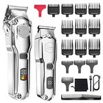 Hatteker Hair Clipper & Trimmer Set for Men IPX7 Waterproof Cordless Barber Clipper for Hair Cutting Kit with T-Blade Trimmer Beard Trimmer Kids Clipper Professional USB Rechargeable (Silver)