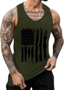 ONLYSTORY Mens Patriotic Tank Top American Flag Graphic 4th of July Sleeveless Shirts Crewneck Gym Workout Tanks Summer Beach Vacation Undershirts Green Flag, L