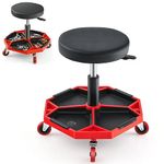 COSTWAY Rolling Mechanic Stool, Height Adjustable Swivel Pneumatic Roller Creeper Seat with Wheels & Tool Tray, 150kg Capacity Garage Workshop Padded Chair