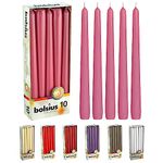 BOLSIUS 10 Inch Pink Taper Candles - 8 Hours Burn Time - Premium European Quality - 10 Pack Unscented Smokeless & Dripless Household Taper Candlesticks - Perfect for Church, Party, and Everyday Use