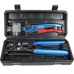 2 in 1 Ratchet Pex Crimping Tool Pliers Cinch and Remove Combo Function Professional Pex Crimper Long Handle Pex Pinch Tool Pex Pipe Crimp Tool for 3/8" to 1" Stainless Steel Clamps in Plastic Box
