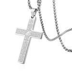 HZMAN Stainless Steel Mens Womens Cross Necklace Lord's Prayer Pendant 4 Colors Available (Silver)