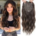VEGALILY 20inch Hair Topper, 7x7" Base Size Wavy Hair Topper for Women, Brown with Highlights Hair Toppers for Thinning Hair, Handmade Natural Hairline Hair Toppers Fake Hair Pieces for Women