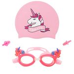 Kids Swim Cap&Goggle, Fun Swimming Cap&Goggle for Kids & Toddlers,High Elastic Silicone Waterproof Swim Cap with Anti-Fog Goggle Set for Children, Boys, Girls Age 3-12,Lovely Cute Cartoon (UNICORNP)